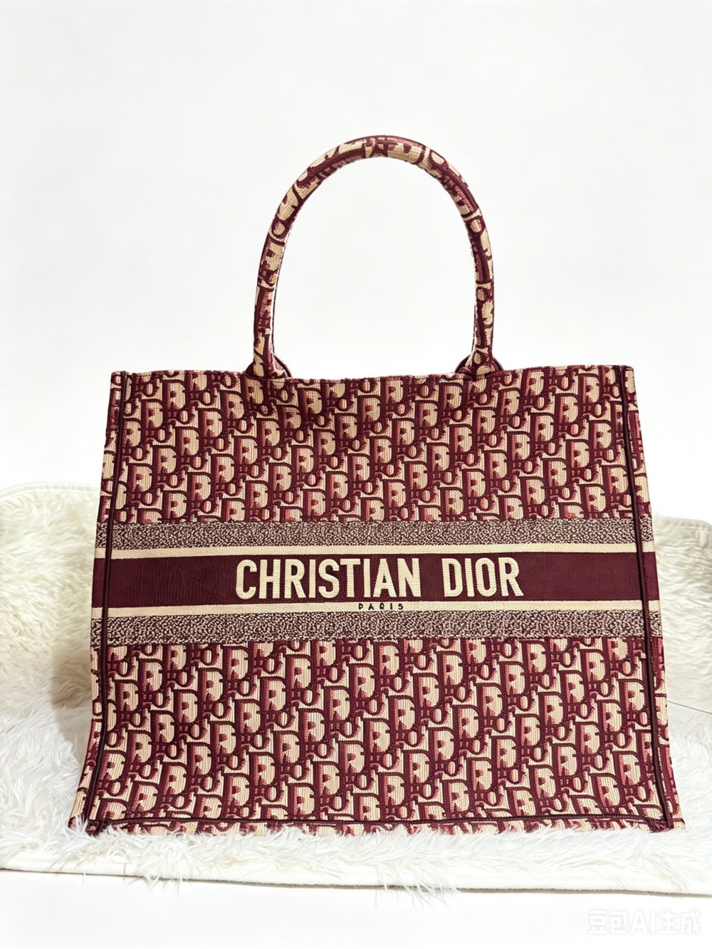Dior Burgundy and Cream Oblique Canvas Tote